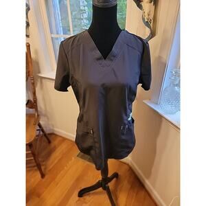 Scrubstar Women Size Small Stretch Black Medical Scrub‎ Top w/ Pockets
